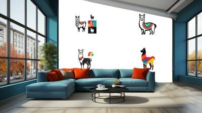 set of alpaca's vectors, art silhouette illustration logo design on white background  Wall mural