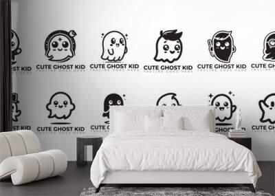 set of cute ghost kid vector logo, minimal logo, icon, illustration design  Wall mural