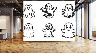 set of cute ghost vector art silhouette logo design black and white  Wall mural