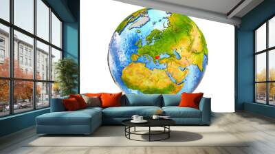 Bulgaria on 3D model of Earth with country borders and water in oceans. 3D illustration isolated on white background. Wall mural