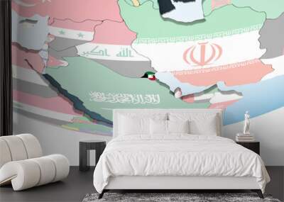 Kuwait with flag on globe Wall mural