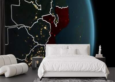 Orbit view of Mozambique at night Wall mural