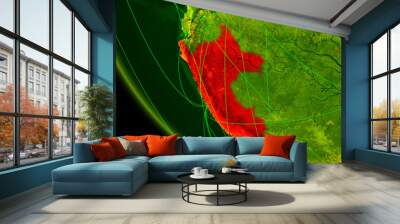 Peru on digital planet Earth from space with network. Concept of international communication, technology and travel. Wall mural