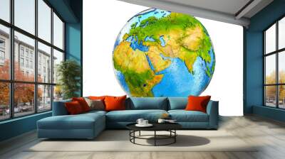 Qatar on 3D model of Earth with country borders and water in oceans. 3D illustration isolated on white background. Wall mural