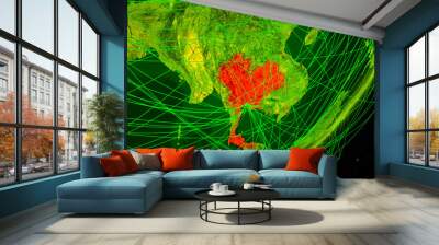 Thailand on green model of planet Earth with network at night. Concept of digital technology, communication and travel. Wall mural