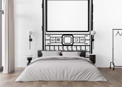 old vintage smart phone isolated outline stroke on white background Wall mural