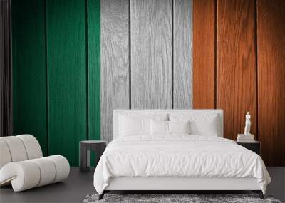 Ireland Flag painted on old wood plank background Wall mural