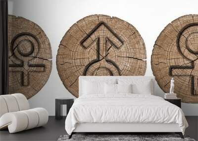 Male and female signs, wooden label Wall mural