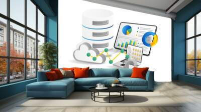 3d isometric illustration concept of analysis database cloud server technology Wall mural