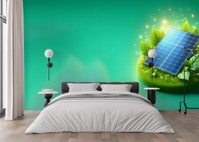 A copy space of  a solar panel against a vivid green isolated background to emphasize the concept of clean and solar energy.,AI generated Wall mural