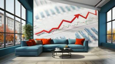 A red arrow on the business graph demonstrates the upward trajectory of sales, emphasizing increased revenue Wall mural