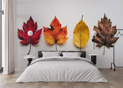 a group of autumn leaves with the word autumn on them. Wall mural