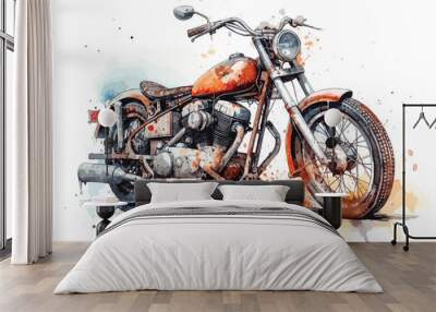 Motorcycle Chopper Bike Drive Hog watercolor white background. Wall mural