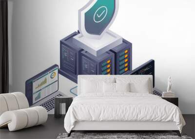 Cloud server security analysis system flat isometric illustration Wall mural