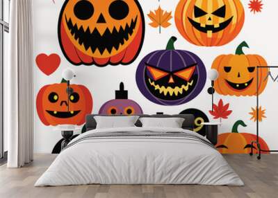 Collection of various halloween jack lantern Wall mural