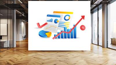 Concept flat isometric 3d illustration business analysis investment digital marketing technology Wall mural