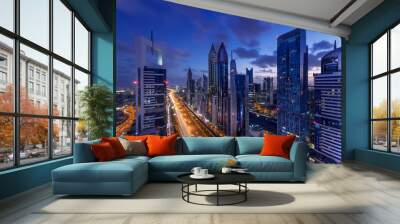 Dubai skyline with beautiful city close to busiest highway of Dubai Wall mural