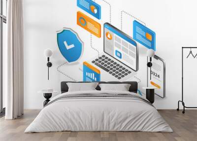 Flat isometric 3d illustration maximize web application security Wall mural