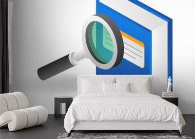 Isometric flat 3d concept illustration of the process of searching for information in a thick book Wall mural