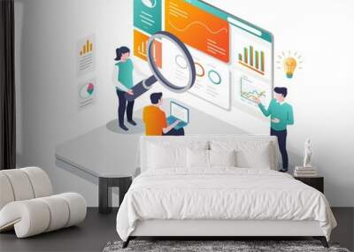 Isometric illustration design concept. Analyze data and search seo optimization Wall mural