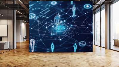 This conceptual image of a connected health network illustrates the powerful synergy between telemedicine and smart health technologies, creating a seamless platform for patient ca Wall mural