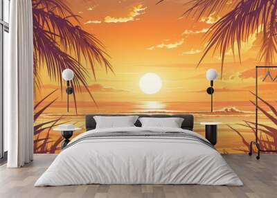 Twilight Tints: Pink Sunset Sky and Sun Reflection Wall mural