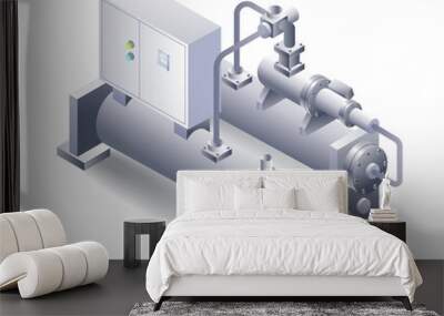 Water cooled machine construction flat isometric system 3d illustration Wall mural