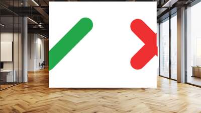 Sharp green checkmark and red cross on isolated white background vector symbol for right and wrong choices. Modern flat design, Checkmark icon set. Checkmark right symbol tick sign Wall mural