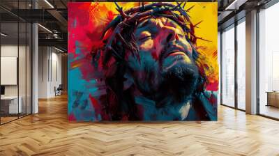 Beautiful painting of an Jesus with a crown of thorns, in the crown of thorns, painting Wall mural