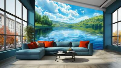 Serene Lake View, Mountain Reflection, Peaceful Nature Scene Wall mural