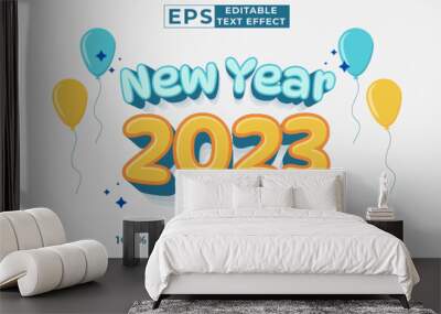 Editable text effect 2023 new year 3d cartoon style premium vector Wall mural