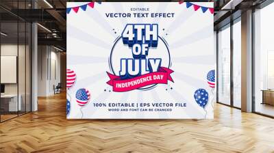 Editable text effect 4th July Independence Day Cartoon style premium vector Wall mural