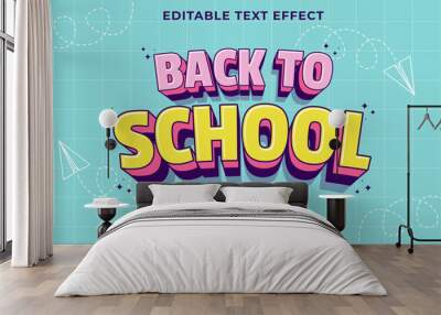 Editable text effect - Back To School 3d Traditional Cartoon template style premium vector Wall mural