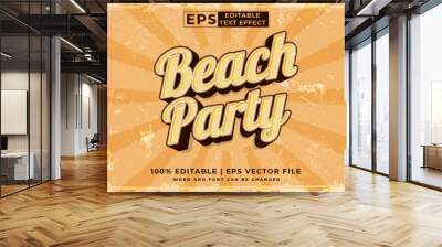 Editable text effect beach party 3d retro template style premium vector Wall mural