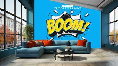 Editable text effect Boom 3d Cartoon Comic style premium vector Wall mural