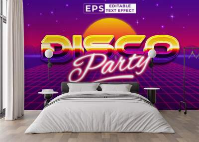 Editable text effect Disco Party Retro 3d 80s template style premium vector Wall mural