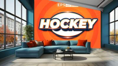 Editable text effect Hockey 3d cartoon template style premium vector Wall mural