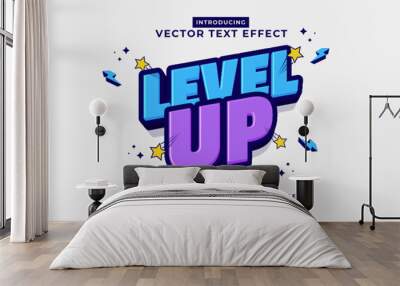 Editable text effect Level Up 3d cartoon template style premium vector Wall mural