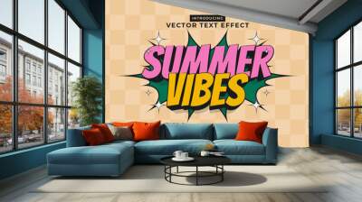 Editable text effect Summer Vibes 3d Cartoon template style premium vector Wall mural