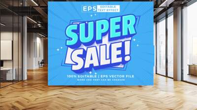 Editable text effect super sale 3d cartoon template style premium vector Wall mural