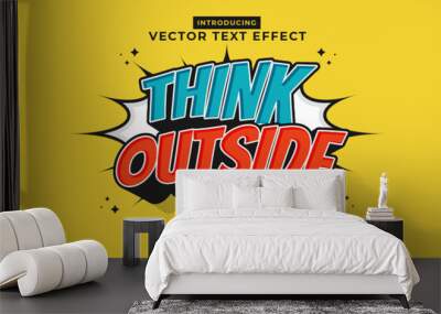 Editable text effect Think Outside 3d Cartoon template style premium vector Wall mural