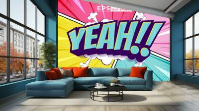 Editable text effect Yeah 3d Cartoon Comic style premium vector Wall mural