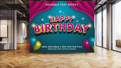 Happy Birthday editable text effect template style Premium Vector Wall mural