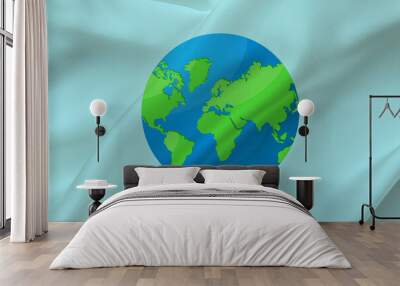 Globe earth flag design on silk waving background. Earth Day concept. Wall mural