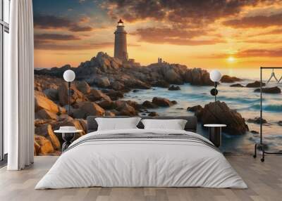 lighthouse at sunset Wall mural