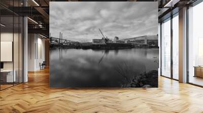 A B and W view of the Port of Vancouver with long exposure.   BC Canada
 Wall mural