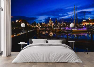 A night view of Victoria inner harbour in christmas season. BC Canada  Wall mural