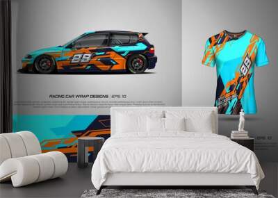 Sport car wrap and t shirt design vector for race car, pickup truck, rally, adventure vehicle, uniform and sport livery. Texture for sports abstract background. Racing stripe graphic for livery, extre Wall mural