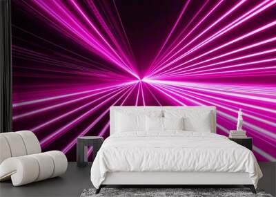 laser beam lights purple on a black background Wall mural