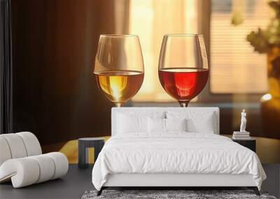 two glasses of red wine on the table Wall mural